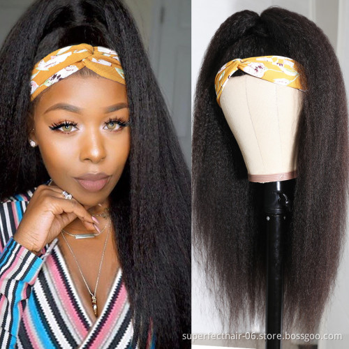 Wholesale Vendor Virgin Headband Wigs For Black Women Yaki Curly Water Loose Deep Wave Wig With Headband Attached Human Hair Wig